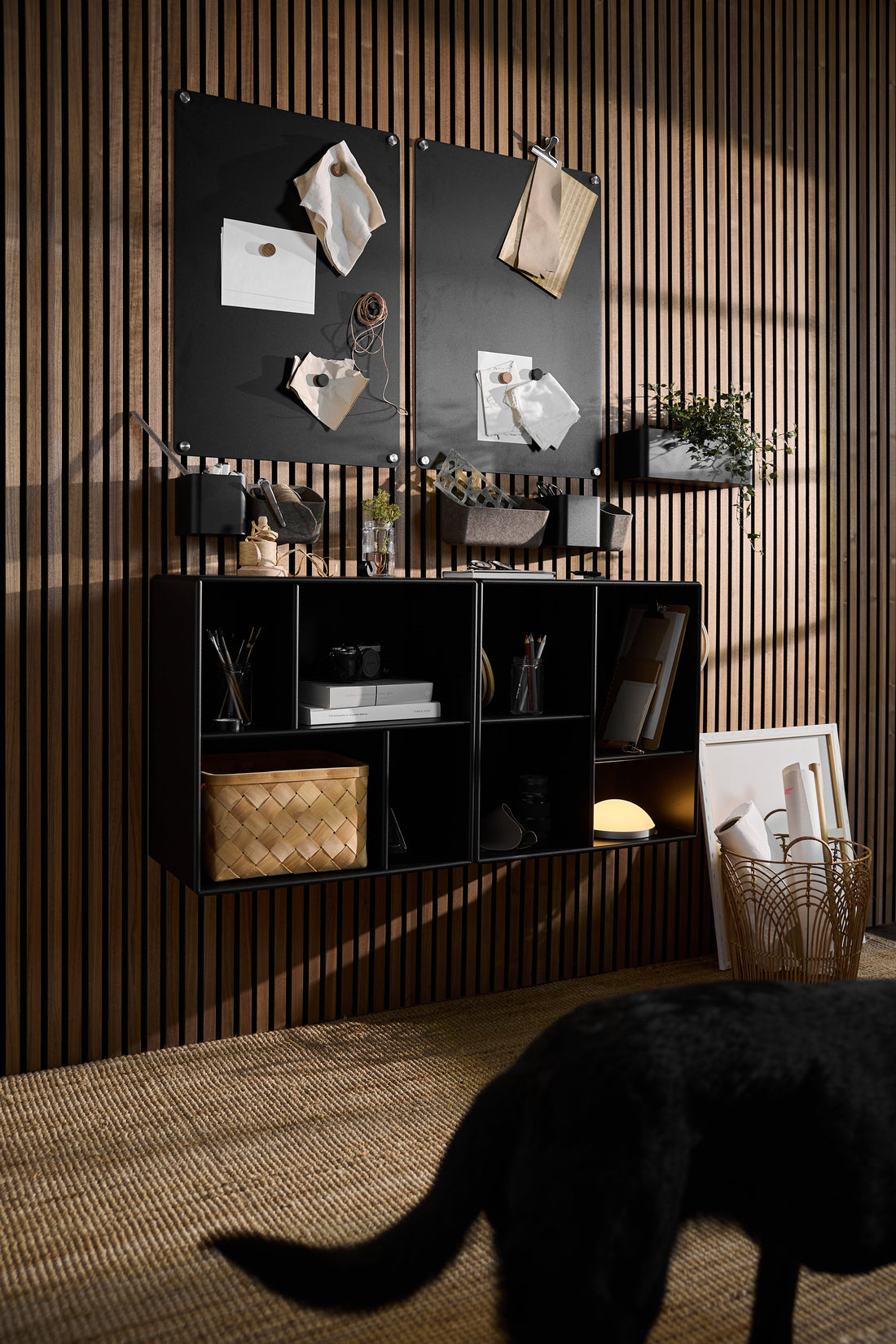 Arka Open Cabinet in black lifestyle setting