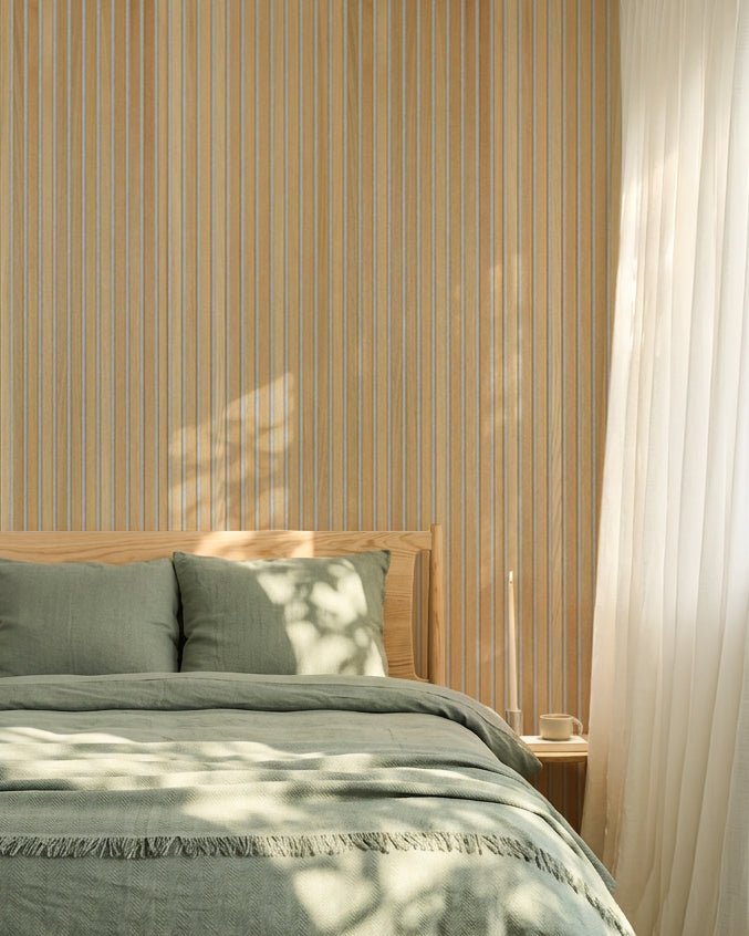 Akupanel Classic Oak Light Beige Felt installed in a room
