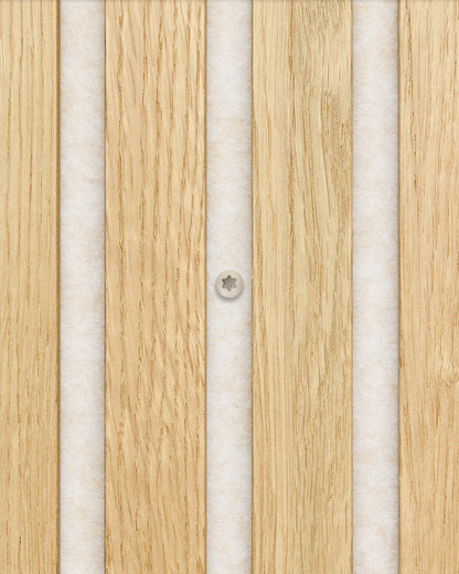Light beige screws for Akupanel acoustic panels, close-up