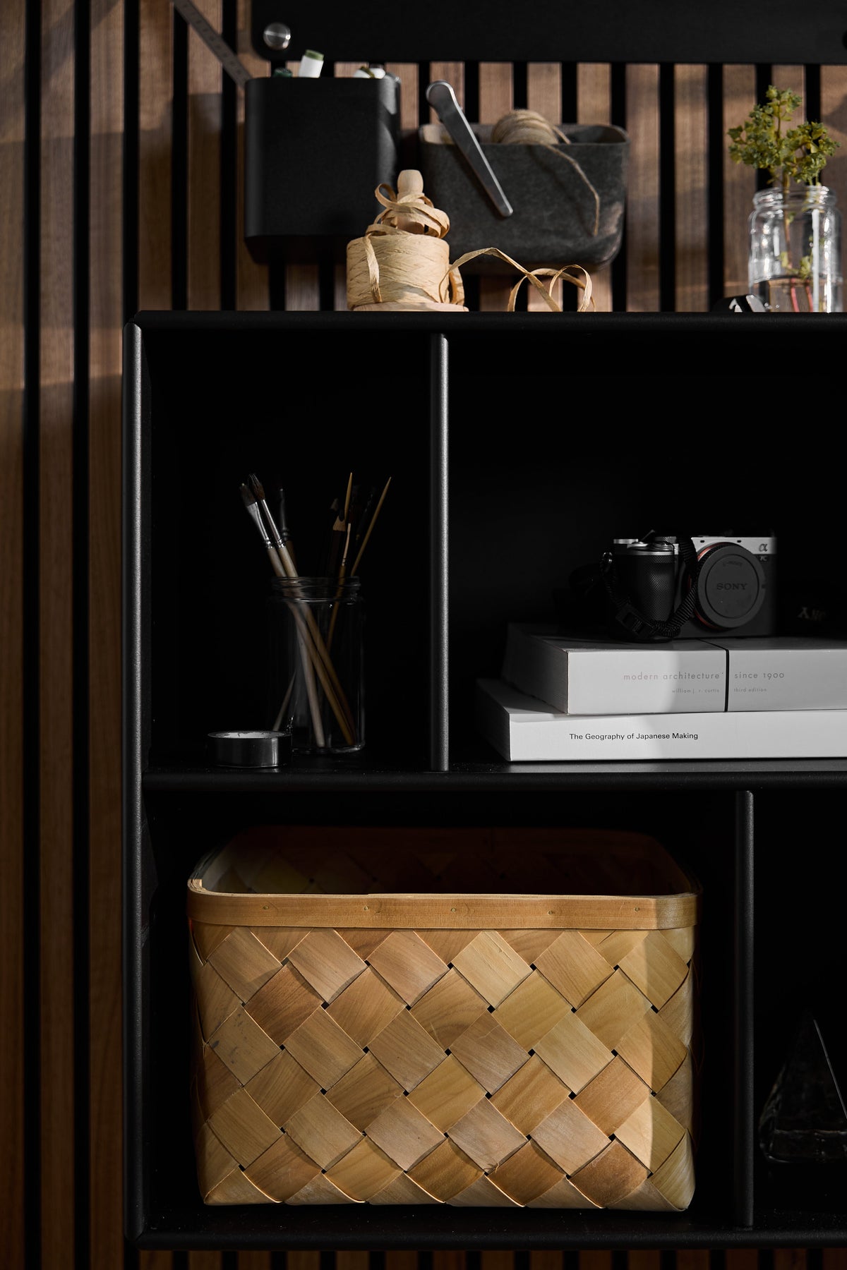 Arka Open Cabinet in black lifestyle setting