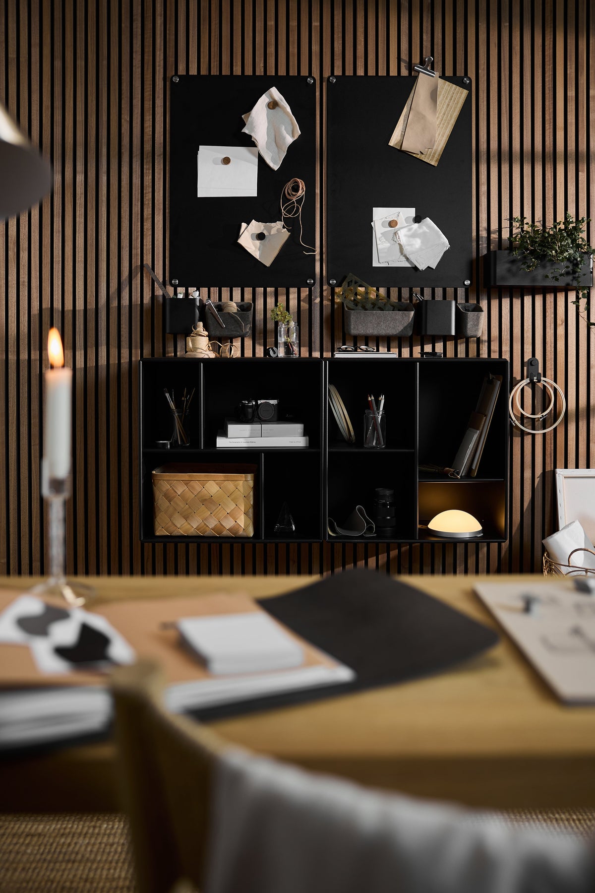 Arka Open Cabinet in black styled in a living space