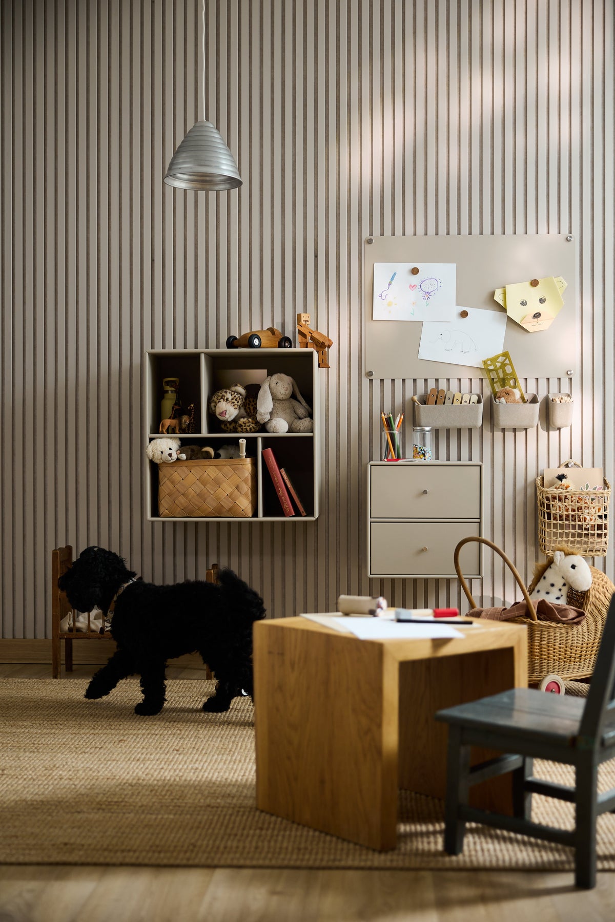 Arka Open Cabinet in beige styled in a living space