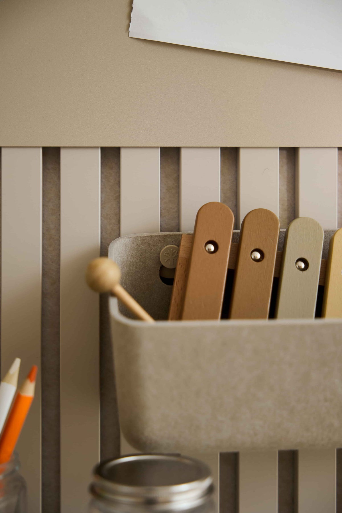 Dupps in beige used on an acoustic panel wall